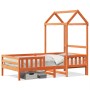 Bettgestell mit massivem Kiefernholzdach in Braun 90x190 cm. von , Betten und Lattenroste - Ref: Foro24-3282167, Preis: 191,7...
