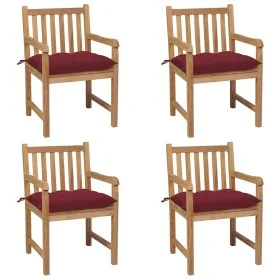 Gartensessel 4 Stück Teakholz mit roten Kissen von , Gartenstühle - Ref: Foro24-3073028, Preis: 602,69 €, Rabatt: %