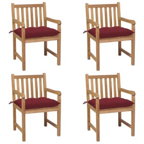 Gartensessel 4 Stück Teakholz mit roten Kissen von , Gartenstühle - Ref: Foro24-3073028, Preis: 630,68 €, Rabatt: %