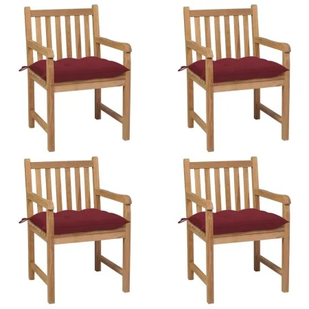 Gartensessel 4 Stück Teakholz mit roten Kissen von , Gartenstühle - Ref: Foro24-3073028, Preis: 603,49 €, Rabatt: %