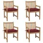 Gartensessel 4 Stück Teakholz mit roten Kissen von , Gartenstühle - Ref: Foro24-3073028, Preis: 603,49 €, Rabatt: %