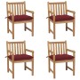 Gartensessel 4 Stück Teakholz mit roten Kissen von , Gartenstühle - Ref: Foro24-3073028, Preis: 630,68 €, Rabatt: %