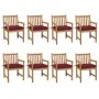 Garden chairs 8 pcs solid teak wood with red wine cushions by , Garden chairs - Ref: Foro24-3073082, Price: 1,00 €, Discount: %