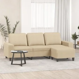 3-seater sofa with cream fabric footstool, 180 cm by , Sofas - Ref: Foro24-3201153, Price: 310,86 €, Discount: %