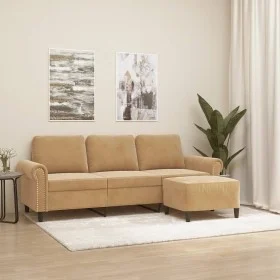 Sofá de 3 plazas con taburete de terciopelo marrón 180 cm de , Sofás - Ref: Foro24-3201222, Precio: 367,73 €, Descuento: %