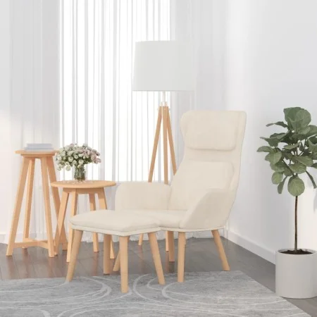 Sillón de relax con taburete terciopelo blanco crema de , Sillones - Ref: Foro24-3097829, Precio: 147,14 €, Descuento: %