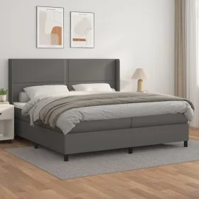 Box spring bed with gray synthetic leather mattress 200x200 cm by , Beds and slatted bases - Ref: Foro24-3132463, Price: 720,...