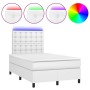 Cama box spring colchón y LED cuero sintético blanco 120x200 cm