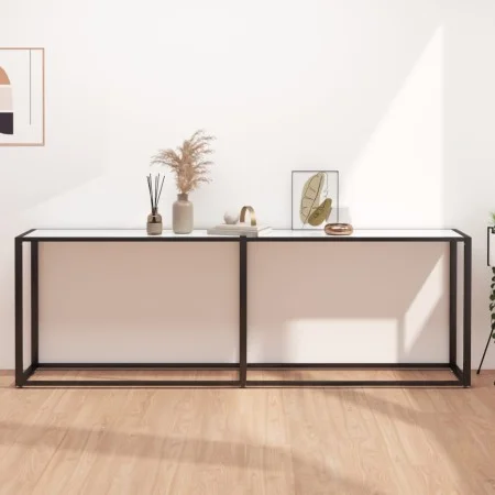 Tempered glass white marble console table 220x35x75.5 cm by , Side tables - Ref: Foro24-331692, Price: 106,72 €, Discount: %