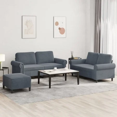 Dreiteiliges Sofaset mit dunkelgrauen Samtkissen. von , Sofas - Ref: Foro24-3202221, Preis: 538,39 €, Rabatt: %