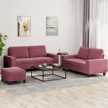 Dreiteiliges Sofaset in Weinrot aus Stoff. von , Sofas - Ref: Foro24-3201896, Preis: 450,64 €, Rabatt: %