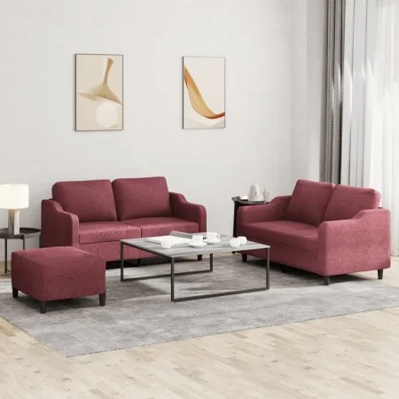 Three-piece sofa set with red wine fabric cushions by , Sofas - Ref: Foro24-3201816, Price: 457,10 €, Discount: %