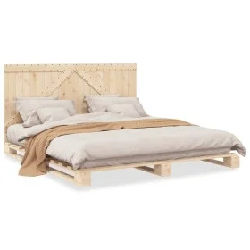 Solid pine wood bed frame with headboard 200x200cm by , Beds and slatted bases - Ref: Foro24-3281555, Price: 240,72 €, Discou...