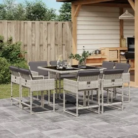 Garden dining set 9 pieces with light gray synthetic rattan cushions by , Garden sets - Ref: Foro24-3278146, Price: 553,56 €,...