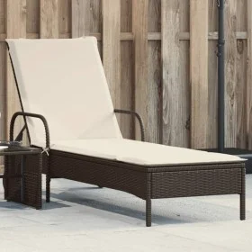Lounger with wheels and brown synthetic rattan cushion by , Loungers - Ref: Foro24-368309, Price: 171,41 €, Discount: %