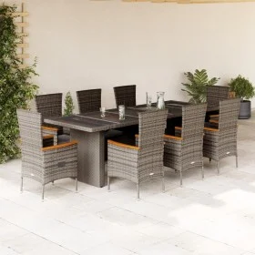 Garden dining set 9 pieces and gray synthetic rattan cushions by , Garden sets - Ref: Foro24-3277553, Price: 952,97 €, Discou...