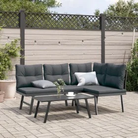 Garden bench with 3-piece cushions, steel frame with black powder coating. by , Garden sets - Ref: Foro24-3283711, Price: 291...