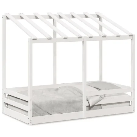 Kinderbett mit massivem Dach aus weißem Kiefernholz 70x140 cm. von , Betten und Lattenroste - Ref: Foro24-847016, Preis: 107,...