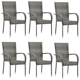 Sillas de jardín apilables 6 unidades ratán sintético gris de vidaXL, Sillas de jardín - Ref: Foro24-310088, Precio: 274,31 €...