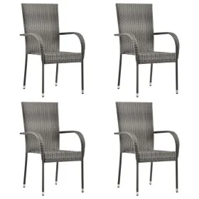 Stapelbare Gartenstühle 4 Einheiten graues synthetisches Rattan von vidaXL, Gartenstühle - Ref: Foro24-310085, Preis: 194,97 ...
