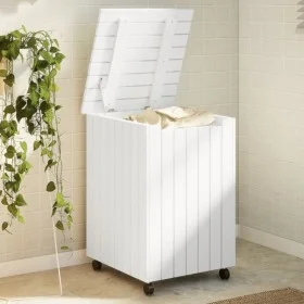 Laundry basket with wheels FROG white pine wood 45x45x64 cm by , Laundry baskets - Ref: Foro24-4002334, Price: 81,24 €, Disco...