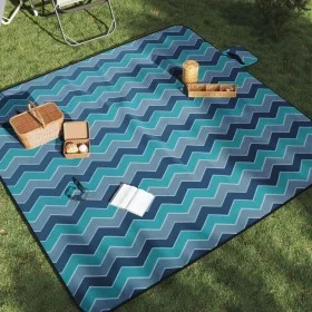 Folding velvet picnic blanket with blue wave pattern 200x200 cm by , Camping and hiking - Ref: Foro24-4004210, Price: 31,19 €...