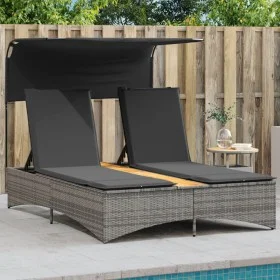 Double sun lounger with canopy and gray synthetic rattan cushions by , Loungers - Ref: Foro24-365622, Price: 305,00 €, Discou...