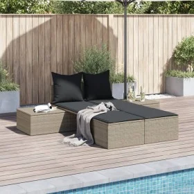 Double sun lounger with light gray synthetic rattan cushions by , Loungers - Ref: Foro24-368394, Price: 309,75 €, Discount: %