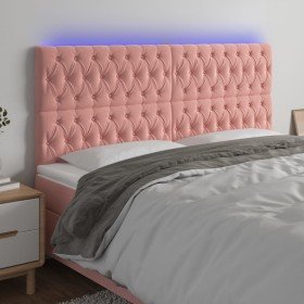 Cabecero con luces LED terciopelo rosa 180x7x118/128 cm