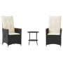 Small table and chairs with 3 black synthetic rattan cushions. by , Garden sets - Ref: Foro24-365657, Price: 217,39 €, Discou...