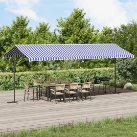 Free-standing awning, blue and white fabric and steel, 600x300 cm. by , Umbrellas - Ref: Foro24-368934, Price: 334,95 €, Disc...
