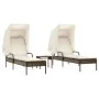 2 synthetic rattan sun loungers with canopy and table in brown color. by , Loungers - Ref: Foro24-3261570, Price: 401,25 €, D...