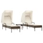 Zwei Sonnenliegen mit Baldachin und Tisch aus braunem Kunststoff-Rattan von , Liegen - Ref: Foro24-3261570, Preis: 366,24 €, ...