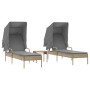 2 synthetic rattan sun loungers with canopy and table in beige color. by , Loungers - Ref: Foro24-3261572, Price: 367,84 €, D...