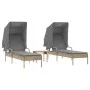 Liegestühle mit Sonnendach und Tisch 2 Stück in synthetischem Rattan in Beige von , Liegen - Ref: Foro24-3261572, Preis: 400,...