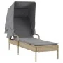 Liegestühle mit Sonnendach und Tisch 2 Stück in synthetischem Rattan in Beige von , Liegen - Ref: Foro24-3261572, Preis: 400,...