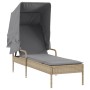 Liegestühle mit Sonnendach und Tisch 2 Stück in synthetischem Rattan in Beige von , Liegen - Ref: Foro24-3261572, Preis: 367,...