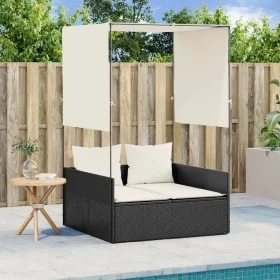 Double sun lounger with roof and black synthetic rattan curtains by , Loungers - Ref: Foro24-4002755, Price: 226,25 €, Discou...