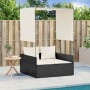 Doppel-Liegestuhl mit Dach und Vorhängen aus schwarzem synthetischem Rattan. von , Liegen - Ref: Foro24-4002755, Preis: 230,2...