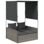 Tumbona doble con techo y cortinas ratán sintético gris de , Tumbonas - Ref: Foro24-4002757, Precio: 229,68 €, Descuento: %