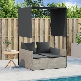 Double sun lounger with roof and light gray synthetic rattan curtains by , Loungers - Ref: Foro24-4002760, Price: 229,68 €, D...