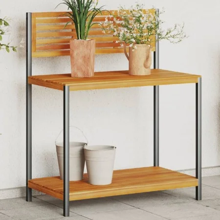 Mesa de trabajo de jardín madera de acacia y acero 90x50x110 cm de , Soportes para macetas - Ref: Foro24-367619, Precio: 108,...