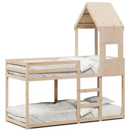 Bunk bed with solid pine wood roof 90x190 cm by , Beds and slatted bases - Ref: Foro24-3282005, Price: 231,21 €, Discount: %