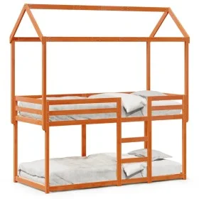 Bunk bed with solid pine wood roof in brown, 80x200 cm. by , Beds and slatted bases - Ref: Foro24-3282123, Price: 234,23 €, D...