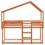 Bunk bed with solid pine wood roof in brown wax, 75x190 cm. by , Beds and slatted bases - Ref: Foro24-3282051, Price: 219,54 ...