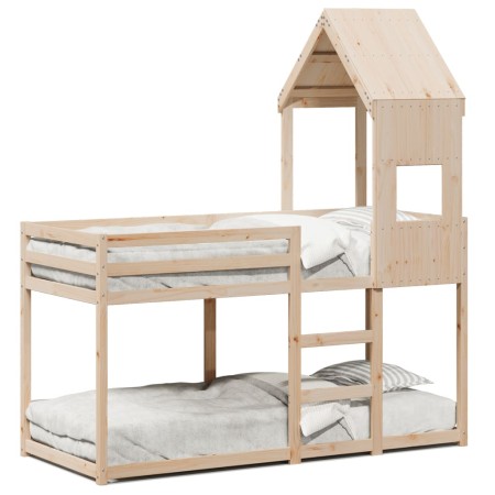 Bunk bed with a solid pine wood roof 75x190 cm by , Beds and slatted bases - Ref: Foro24-3282007, Price: 208,81 €, Discount: %