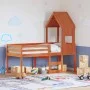 High bed with solid pine wood roof in brown wax 90x190 cm by , Beds and slatted bases - Ref: Foro24-3282018, Price: 240,32 €,...