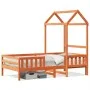 Bed frame with solid pine wood roof in brown, 90x200 cm. by , Beds and slatted bases - Ref: Foro24-3282161, Price: 189,40 €, ...