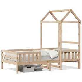 Bed frame with solid pine wood roof structure 75x190 cm by , Beds and slatted bases - Ref: Foro24-3282168, Price: 153,79 €, D...