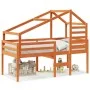 High bed with solid pine wood roof in brown wax 80x200 cm by , Beds and slatted bases - Ref: Foro24-3281976, Price: 231,06 €,...